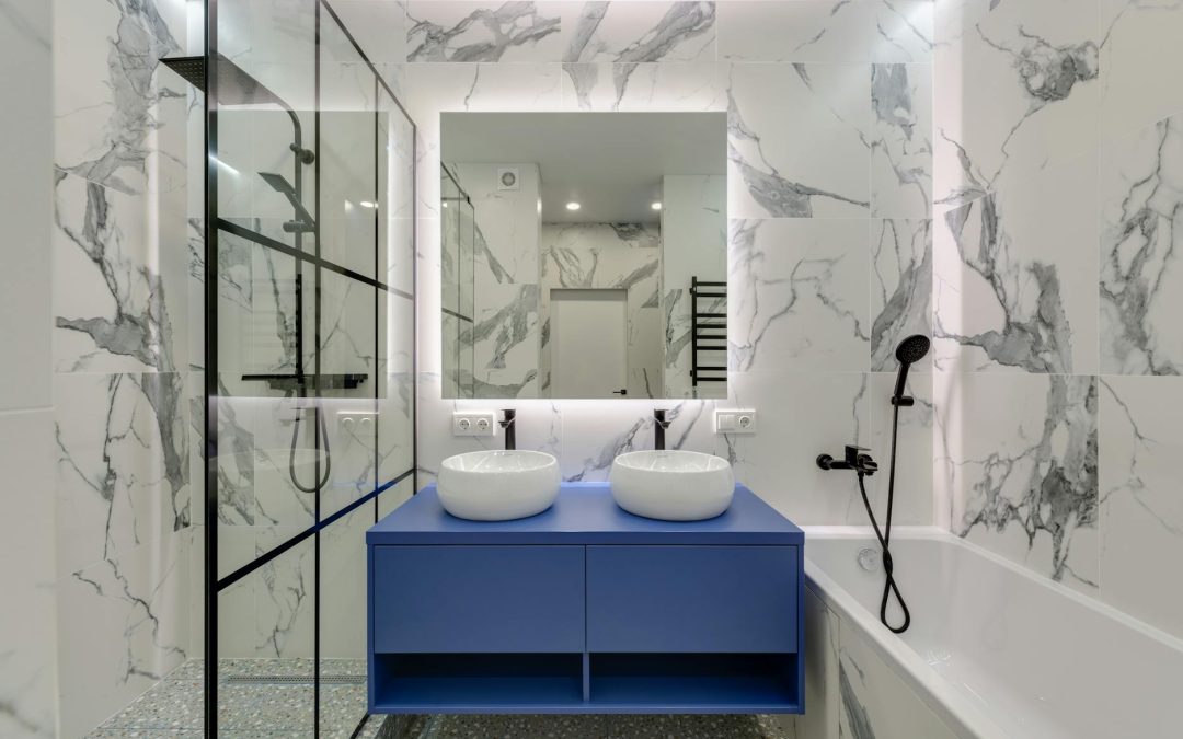 modern bathroom with shower and bathtub