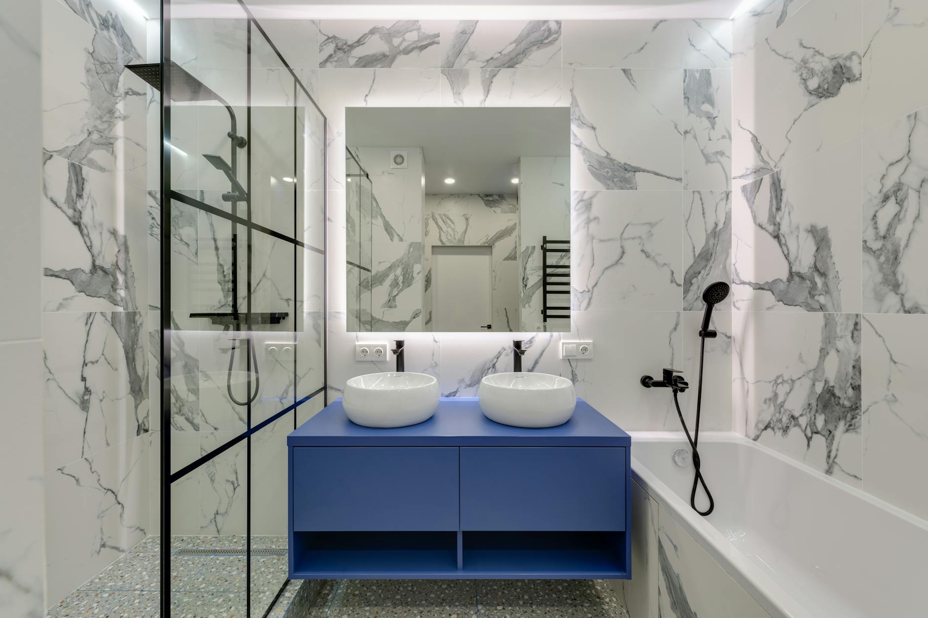 modern bathroom with shower and bathtub