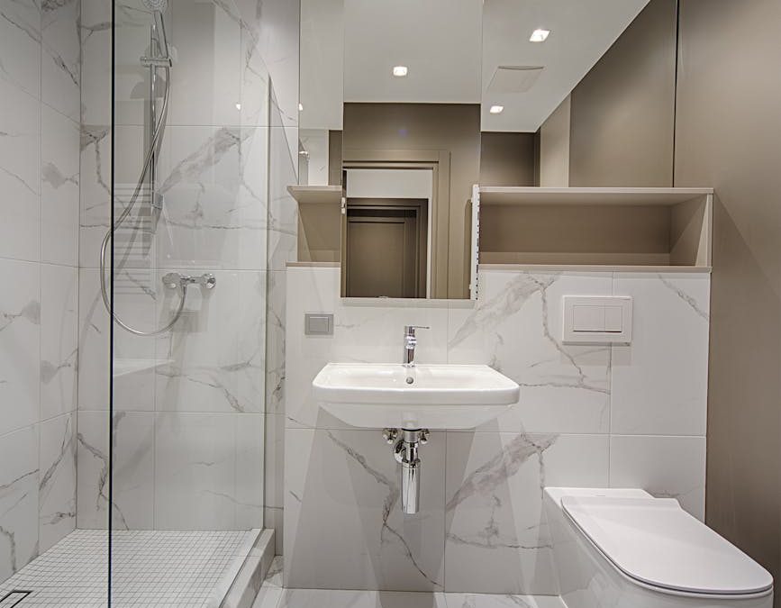 marble interior of bathroom with toilet